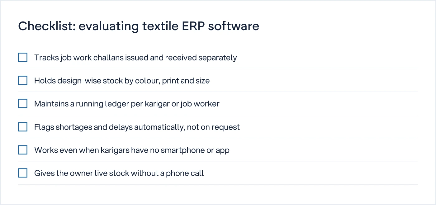 Checklist for owners choosing textile or garment manufacturing software